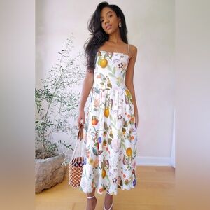 Evernew Brooke Linen Floral Drop waist Midi Dress